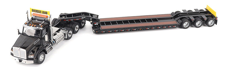 Kenworth T880 SBFA Daycab Tridem Tractor in Black with Trail King TK120 HDG Lowboy Trailer