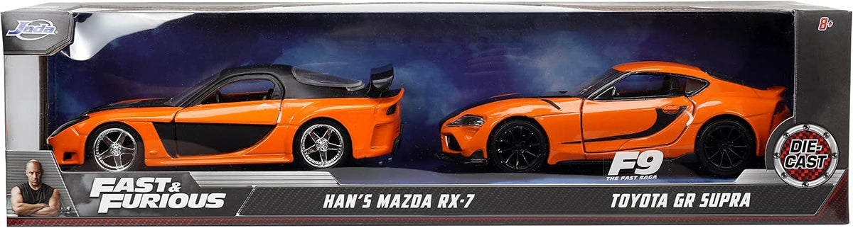Jada 1:32 Han’s Mazda RX-7 &amp; Toyota GR Supra – Orange – Fast &amp; Furious Twin Pack – JD32910