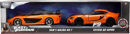 Jada 1:32 Han’s Mazda RX-7 &amp; Toyota GR Supra – Orange – Fast &amp; Furious Twin Pack – JD32910