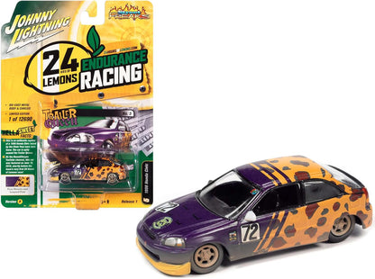 1998 Honda Civic Purple Metallic with Yellow Leopard Print - 24 Hours of Lemons - Johnny Lightning 1:64 - JLSF023-1A-5