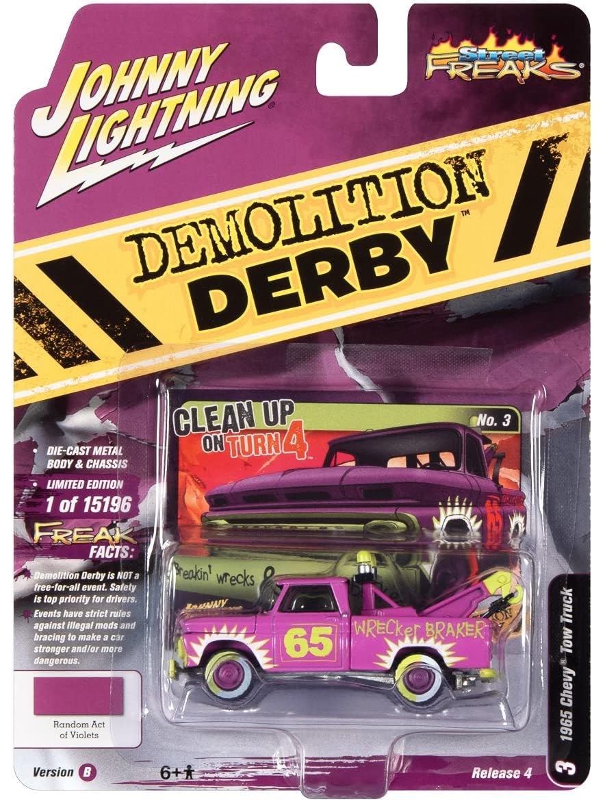 Johnny Lightning 1:64 1965 Chevy Truck Tow Truck Demolition Derby Flat Bright Purple - Street Freaks - JLSF022-4B-3