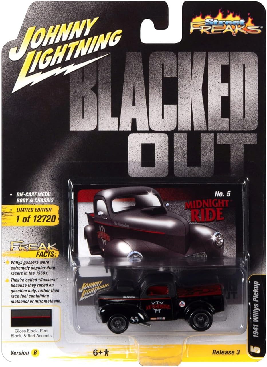 Johnny Lightning 1:64 1941 Willys Gasser Pickup Blacked Out Gloss/Flat Black - Street Freaks - JLSF021-3B-5