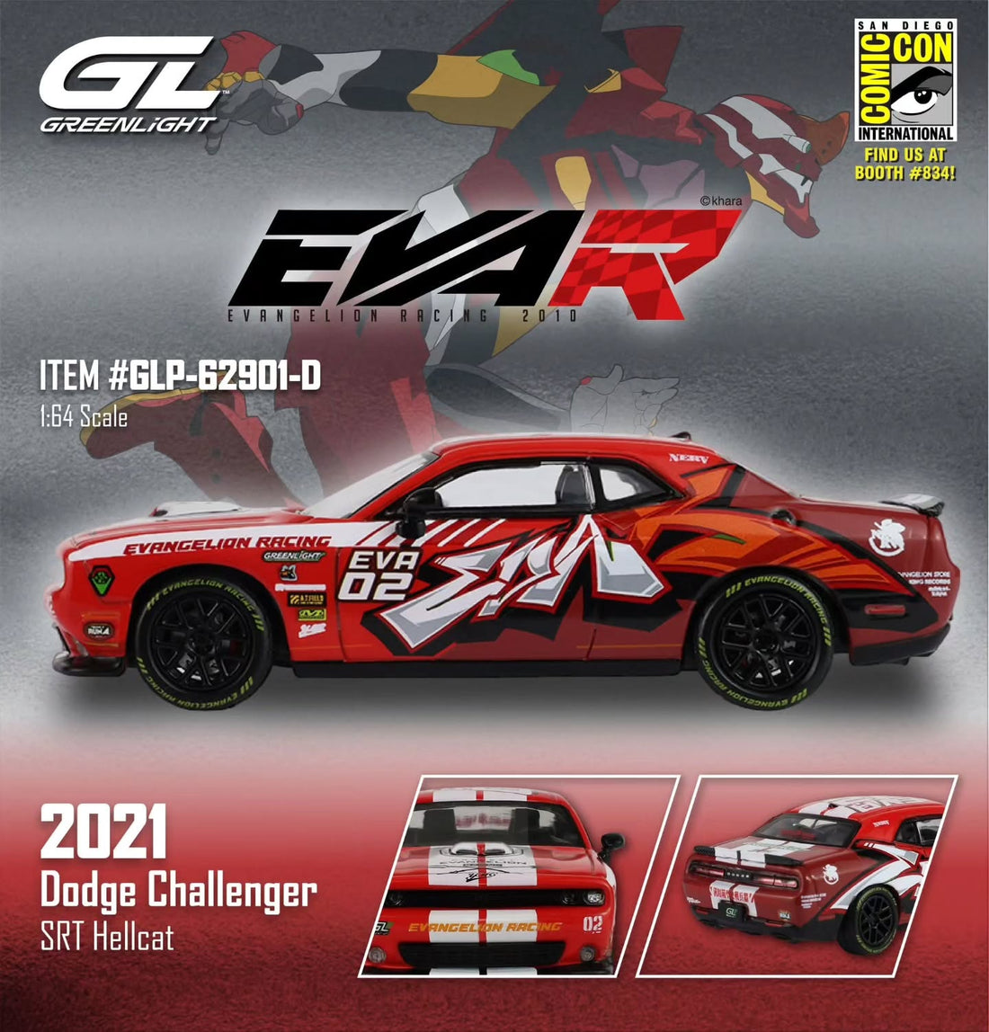 GreenLight Premium San Diego Comic-Con  Event Exclusive 1:64 Dodge Challenger R/T Scat Pack EVA Racing-02 GLP-62901-D