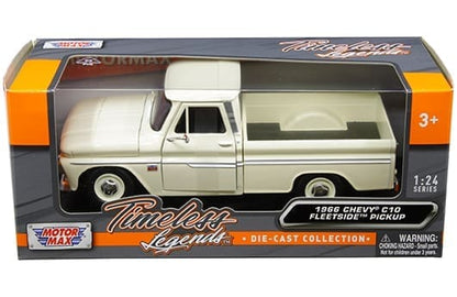 1966 Chevrolet C10 Fleetside Pickup – Blanc – Motormax 1:24 Timeless Legends – 73355AC-CRM