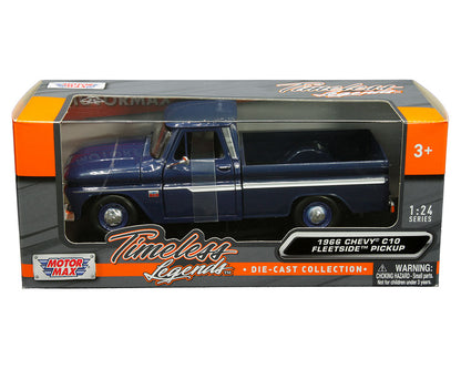 1966 Chevrolet C10 Fleetside Pickup – Bleu foncé – Motormax 1:24 Timeless Legends – 73355AC-DKBL