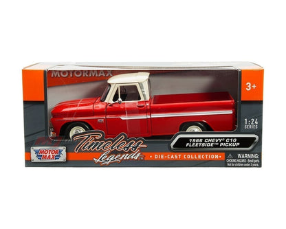 1966 Chevrolet C10 Fleetside Pickup – Rouge avec toit beige – Motormax 1:24 Timeless Legends – 73355AC-RDWH