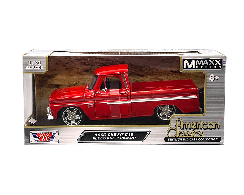1966 Chevrolet C10 Fleetside Pickup Custom Wheels – Rouge – Motormax 1:24 Timeless Legends – 73355MXRED