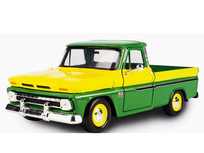 1966 Chevrolet C10 Fleetside Pickup – Vert/Jaune – Motormax 1:24 Timeless Legends – 73355AC-DEERE