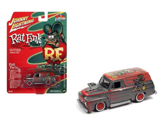Johnny Lightning Pop Culture Release 2 Rat Fink 1955 Ford Panel avec Engine Blower – Gun Metal avec bandes rouges – JLPC007-JLSP259