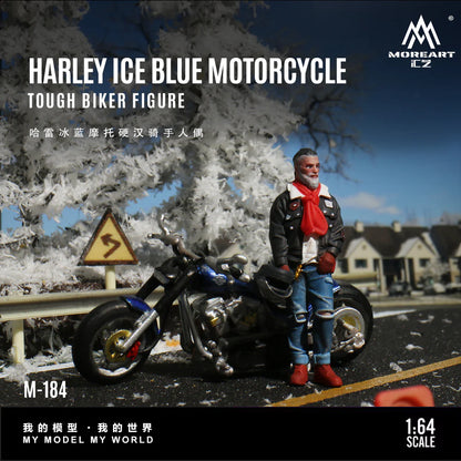 MoreArt 1:64 Harley Ice Blue Motorcycle Tough Biker Figure – MO222184