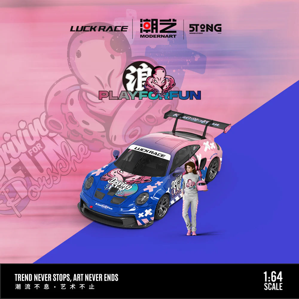 ModernArt 1:64-Porsche 911 GT3 w/Figurine &amp; Container-LUCK RACE MD647308-2