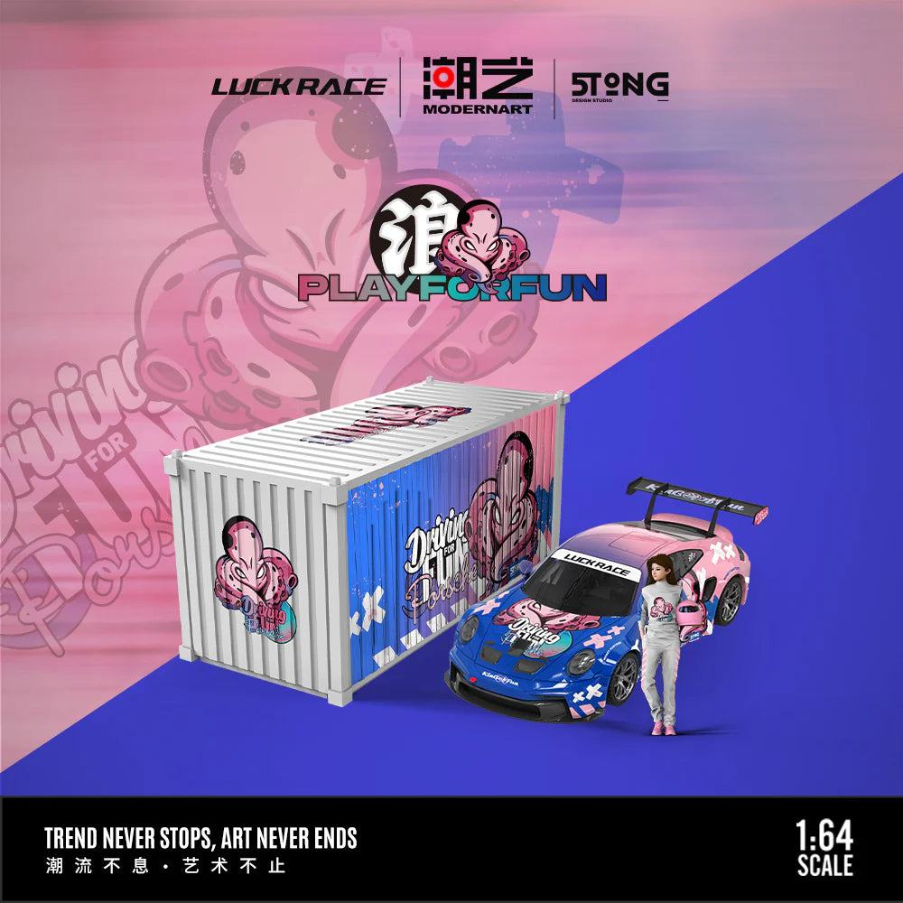 ModernArt 1:64-Porsche 911 GT3 w/Figurine &amp; Container-LUCK RACE MD647308-2
