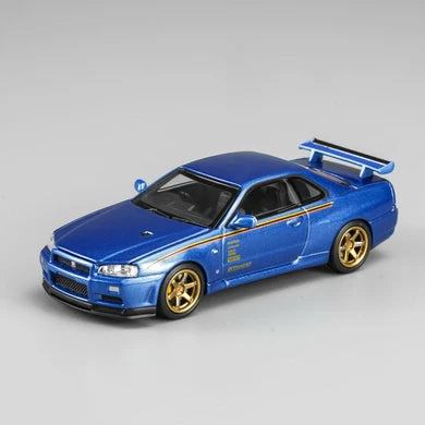 Motorhelix 1:64 Nissan Skyline GT-R (R34) Customized – Bayside Blue – Hong Kong ToyCar Salon / VDX Exclusive M63453DZ-PT