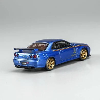 Motorhelix 1:64 Nissan Skyline GT-R (R34) Customized – Bayside Blue – Hong Kong ToyCar Salon / VDX Exclusive M63453DZ-PT