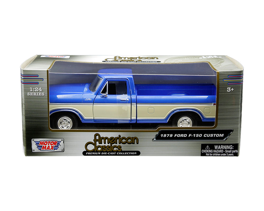 Motormax 1:24 1979 Ford F-150 Custom – Blue/Cream Two-Tone – Timeless Legends – 79346AC-BLWH