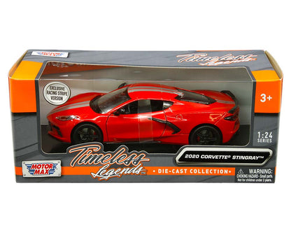 2020 Chevrolet Corvette C8 Stingray (Rouge avec des lignes argentées)