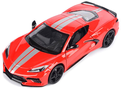 2020 Chevrolet Corvette C8 Stingray (Rouge avec des lignes argentées)