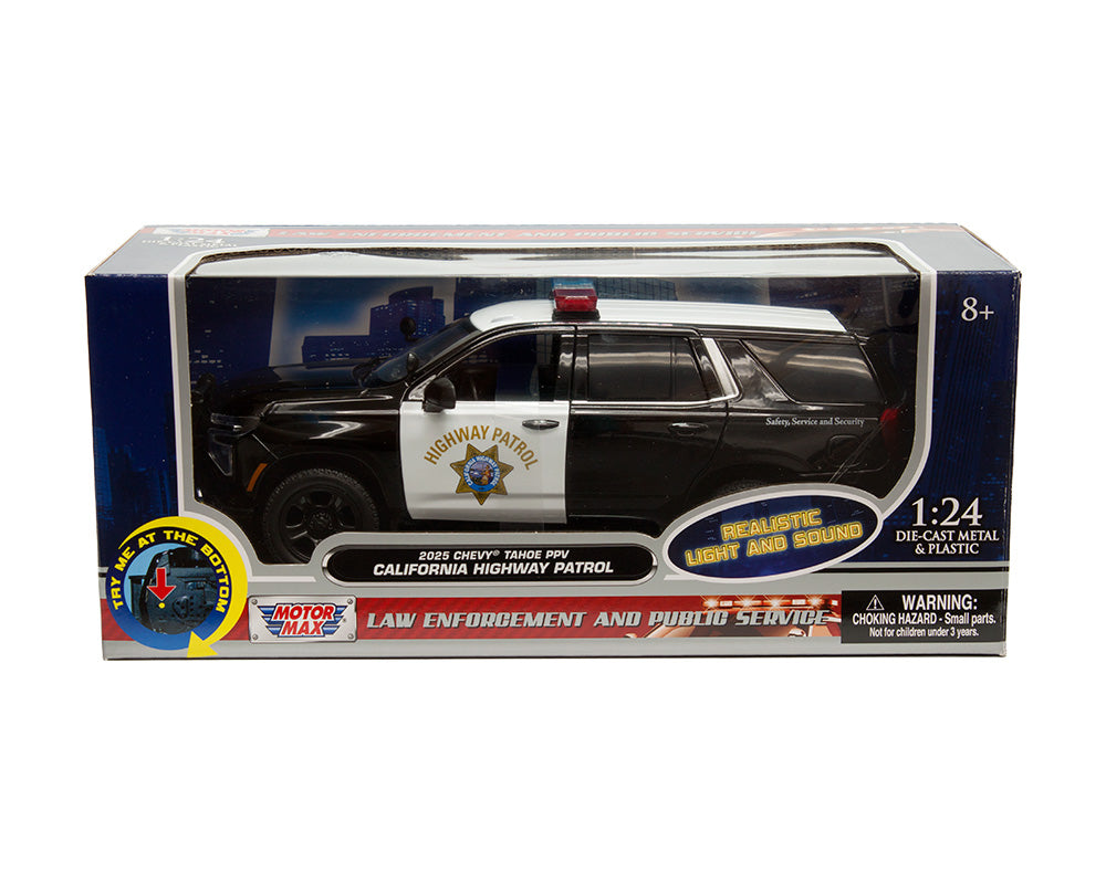 2025 Chevrolet Tahoe PPV California Highway Patrol Black/White - Motormax 1:24 - 79629