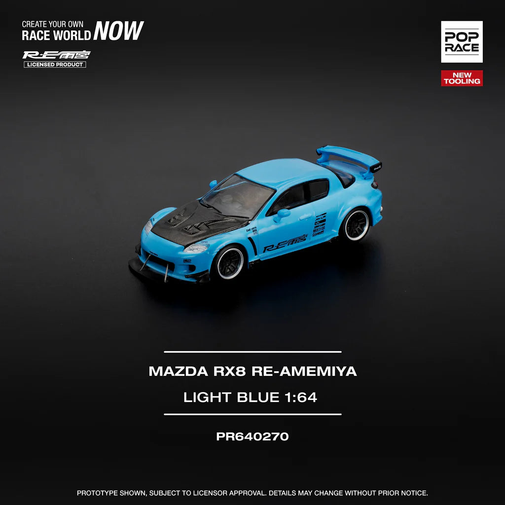 (PRE-0RDER 2025) POPRACE 1/64, MAZDA RX-8 RE-AMEMIYA - LIGHT BLUE