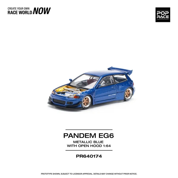 Pop Race 1/64- Pandem Civic EG6 Metallic Blue PR640174 (1 per client)