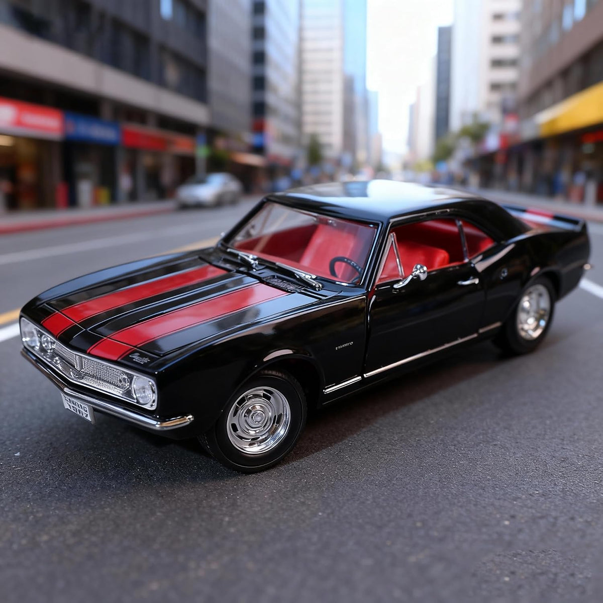 Lucky Die Cast 1:18 1967 Chevrolet Camaro Z/28 – Black with Red Stripes – 92188-BLACK