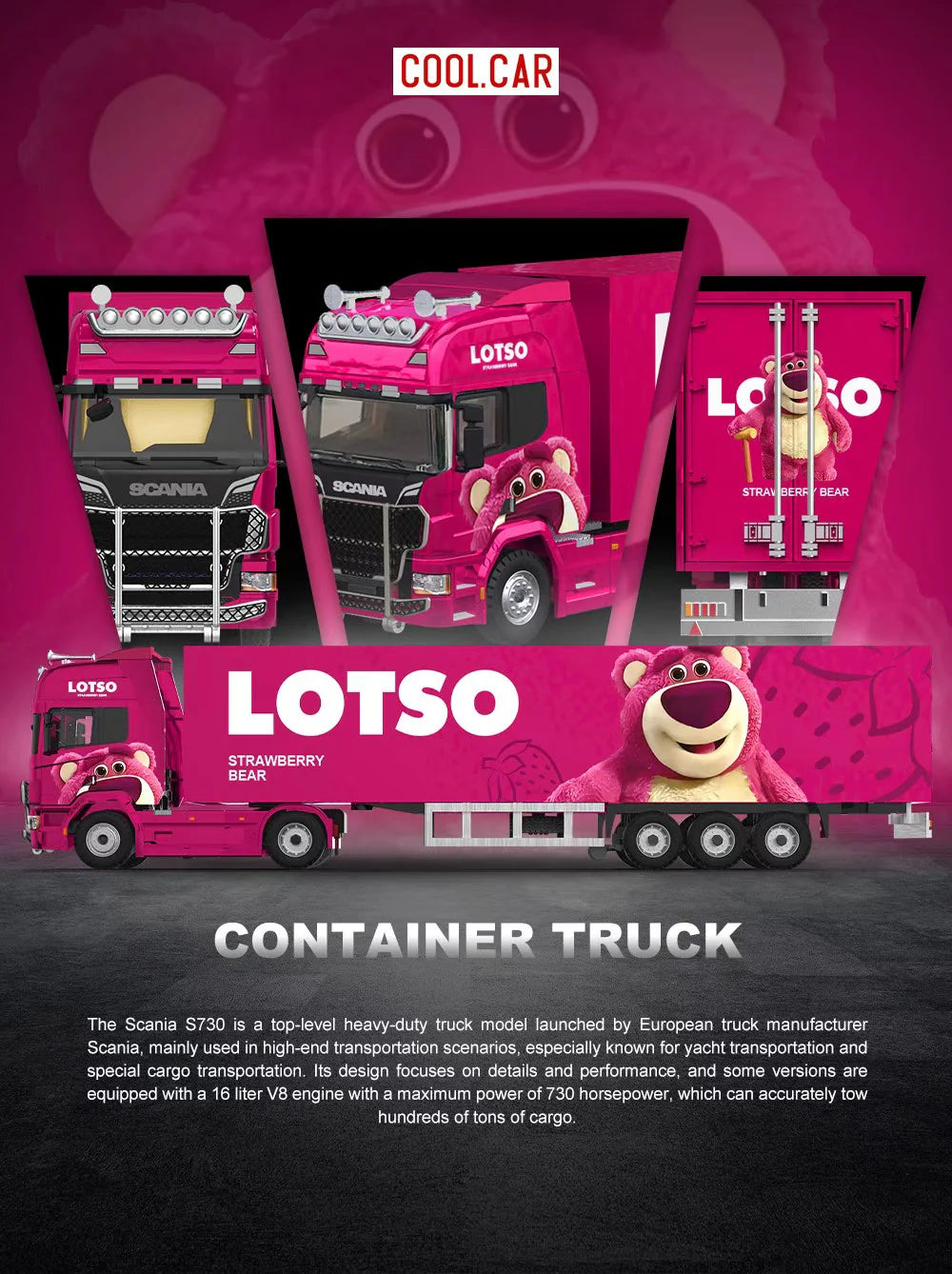 CoolCar 1/64 - Scania Container Truck-LOTSO STRAWBERRY BEAR CC644024