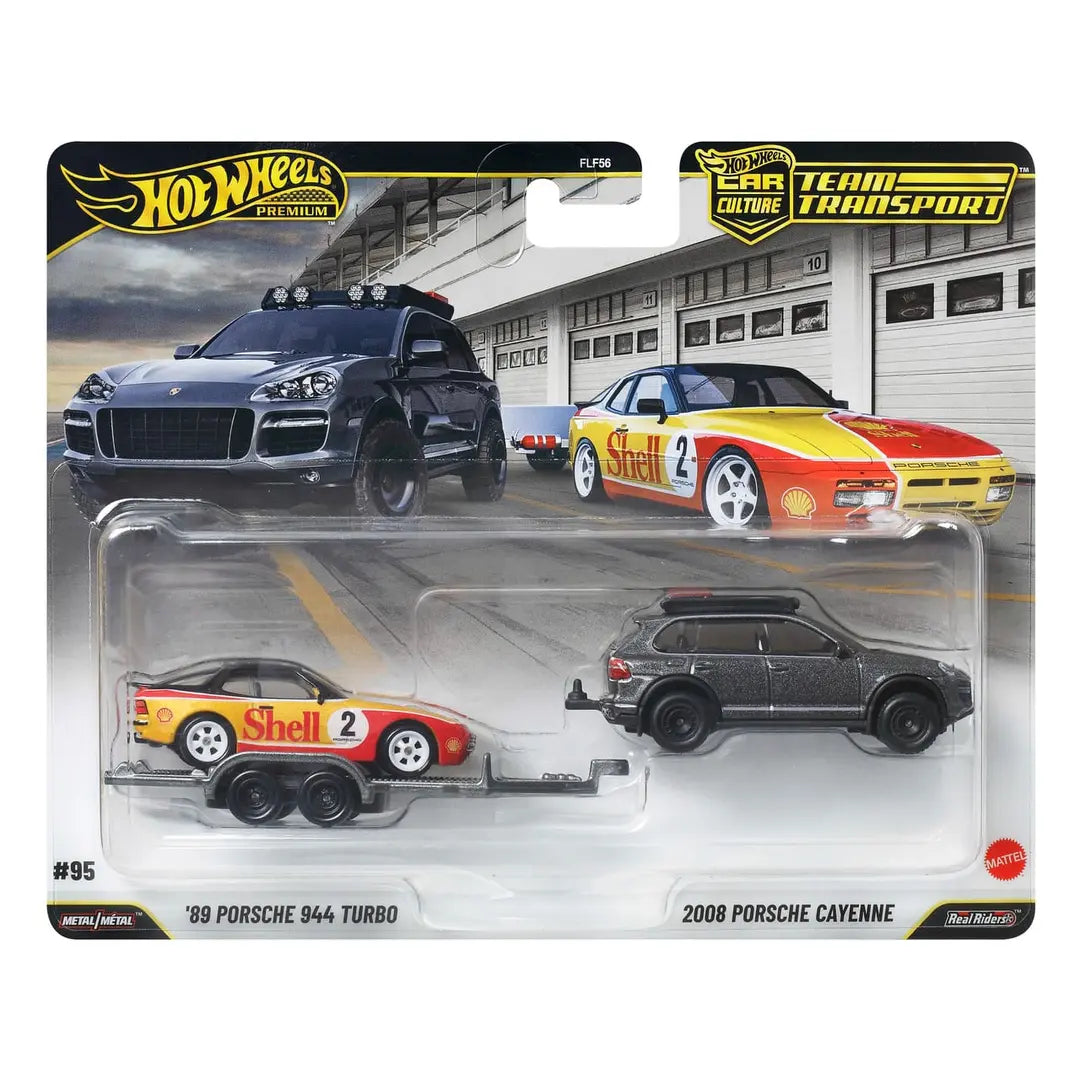 Hot Wheels Premium 1:64 Porsche 944 Turbo 1989 &amp; Porsche Cayenne 2008 avec remorque – Team Transport 2026 