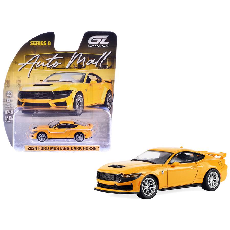 GreenLight 1:64 2024 Ford Mustang Dark Horse Yellow Splash Metallic – Auto Mall Series 8 – Limited Edition GL68080-E