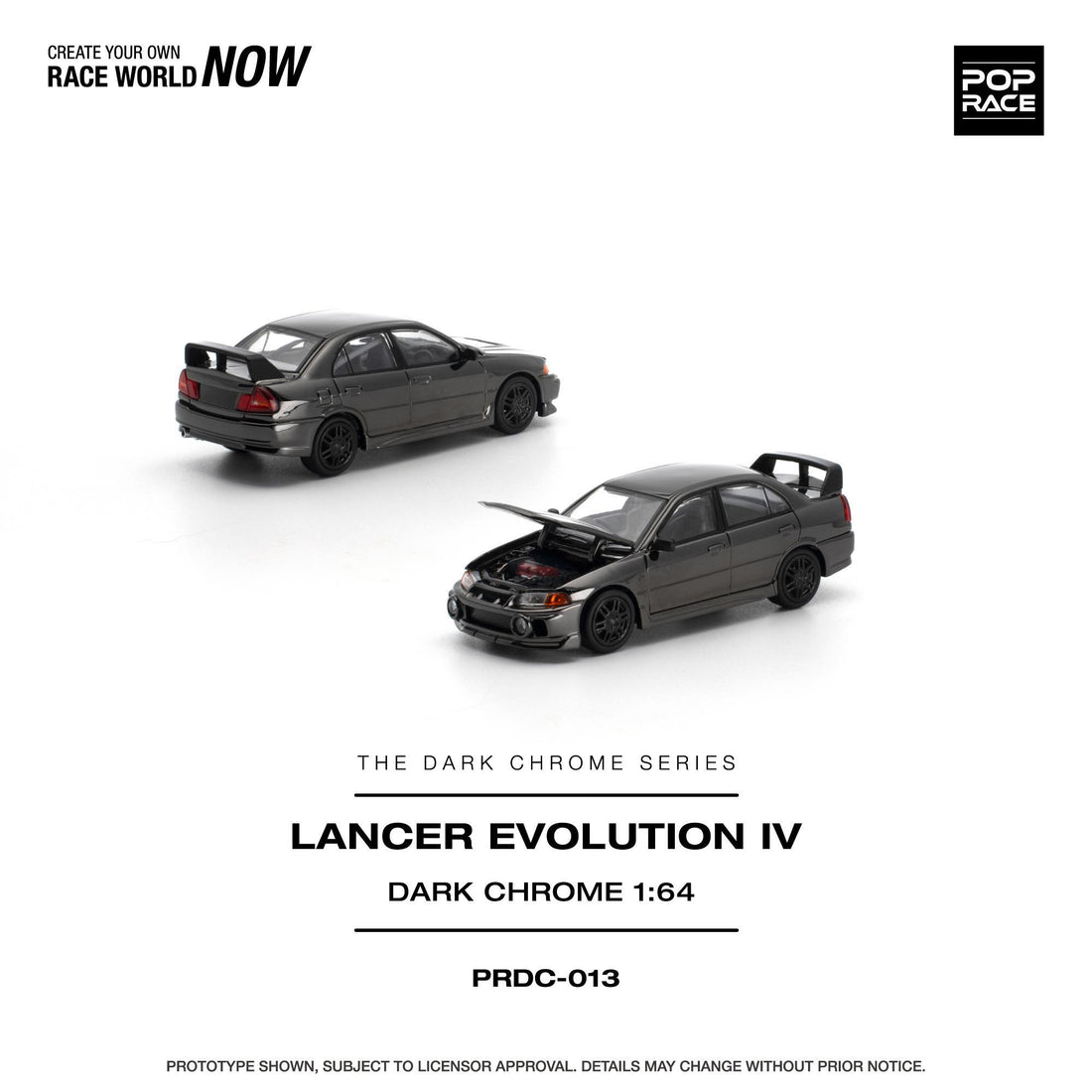 (PRE-ORDER 2026) Lancer Evolution IV Dark Chrome – POPRACE 1:64 PRDC013
