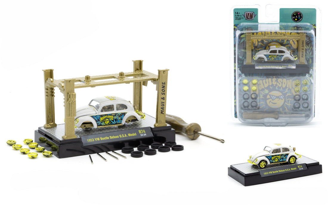CHASE CARS, Maui &amp; Sons - 1953 VW Beetle Deluxe USA Model (M2 Machines-Model-Kit)