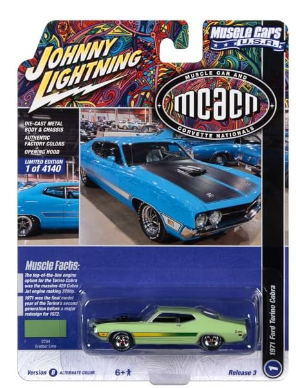 1971 Ford Torino Cobra in Grabber Lime with Laser Side Stripe and Black Hood Treatment