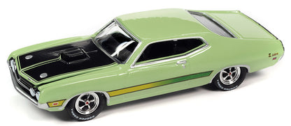 1971 Ford Torino Cobra in Grabber Lime with Laser Side Stripe and Black Hood Treatment