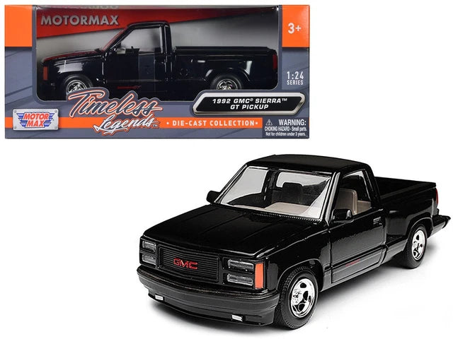  MotorMax 1:24 GMC Sierra GT Pickup 1992 – Noir 2 tons – Timeless Legends 73204AC-BK