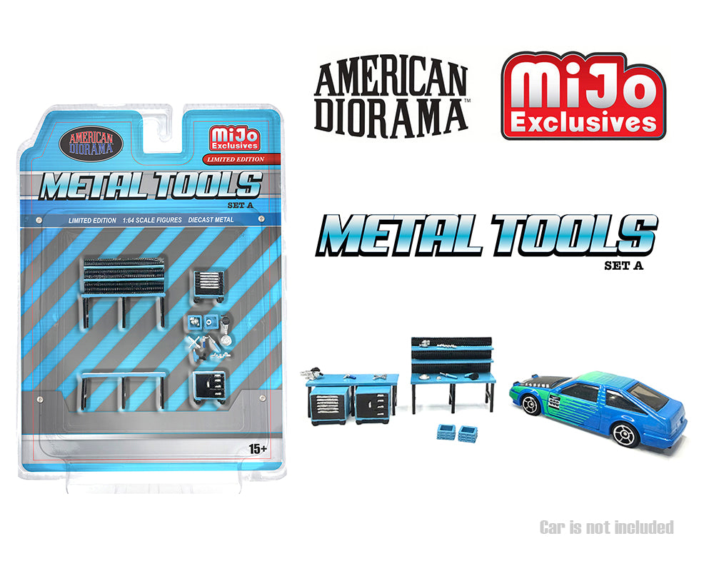 (PER-ORDER 2026) American Diorama 1:64 Metal Tools Set A Blue – Mijo Exclusives AD-2449MJ