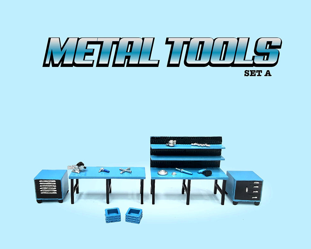(PER-ORDER 2026) American Diorama 1:64 Metal Tools Set A Blue – Mijo Exclusives AD-2449MJ