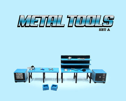 (PER-ORDER 2026) American Diorama 1:64 Metal Tools Set A Blue – Mijo Exclusives AD-2449MJ