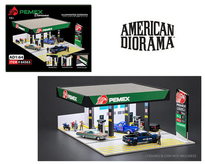 (PRE-ORDER 2026/2027) American Diorama 1:64 PEMEX Gas Station – Illuminated LED Diorama – AD-64563