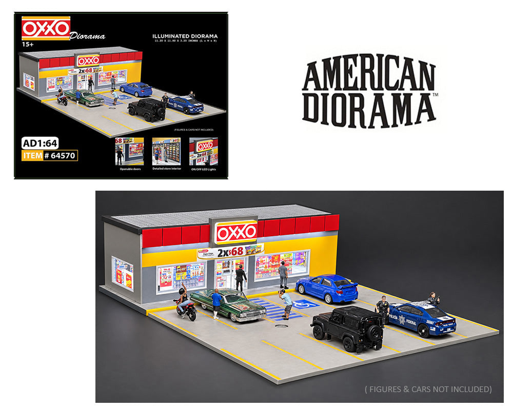 (PRE-ORDER 2026/2027) American Diorama 1:64 OXXO Convenience Store – USB LED Light – AD-64570