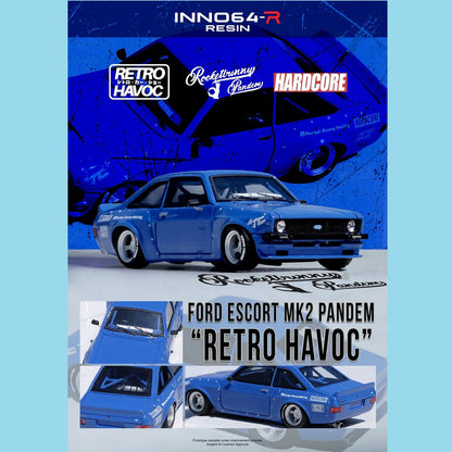 INNO64 1/64 - Resin Ford Escort MK2 Pandem "Emotion" Retro Havoc Blue - IN64R-MK2P-BLUE