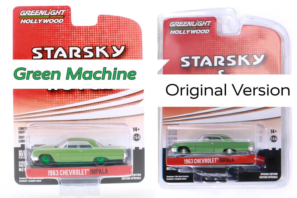 CHASE CAR GreenLight Hollywood 1:64 Chevrolet Impala 1963 Starsky &amp; Hutch – Jantes vertes – GL44955-A-CHASE