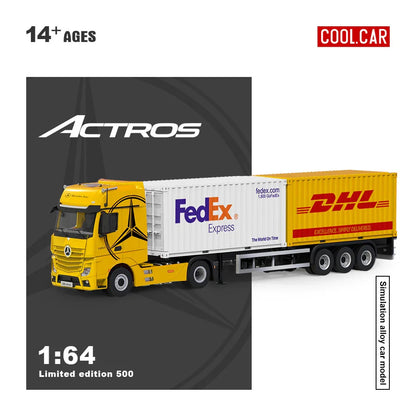 Mercedes-Benz Actros Camion Porte-Conteneur Jaune Livrée FedEx et DHL 1:64 – Cool Car CC646739