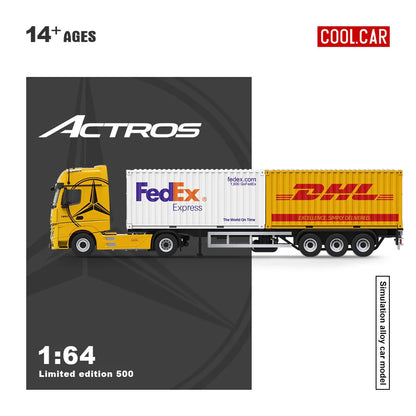 Mercedes-Benz Actros Camion Porte-Conteneur Jaune Livrée FedEx et DHL 1:64 – Cool Car CC646739
