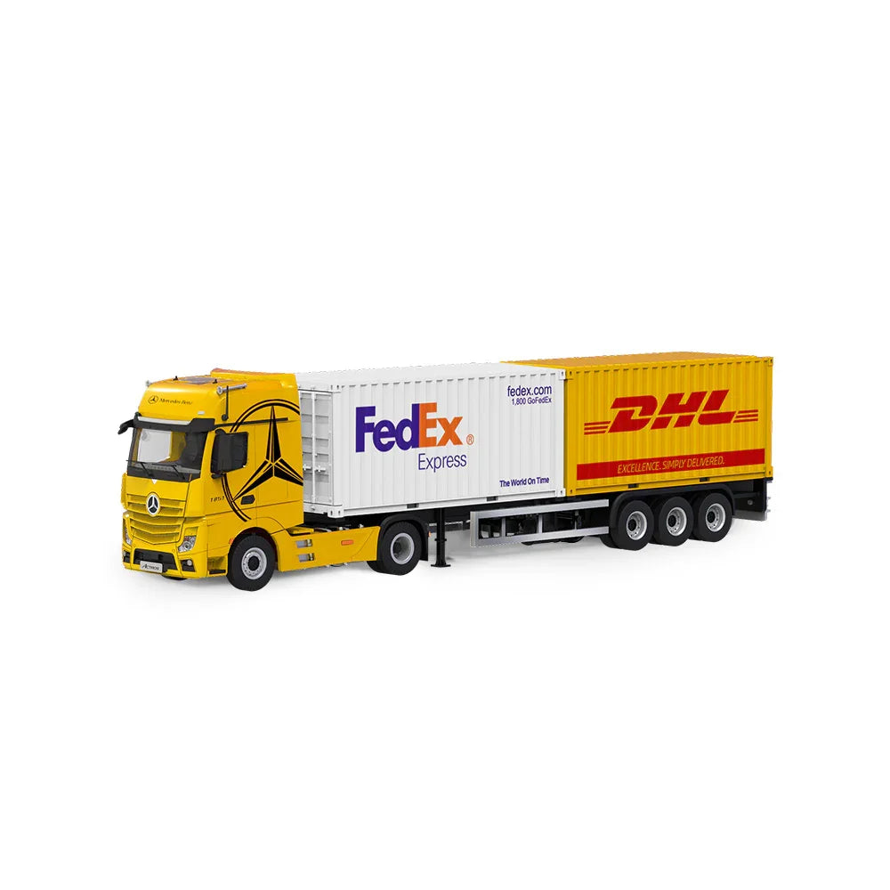 Mercedes-Benz Actros Camion Porte-Conteneur Jaune Livrée FedEx et DHL 1:64 – Cool Car CC646739