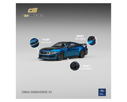 (PRE-ORDER 2026) CM Model 1/64- Ford Mustang Darkhorse – Ember Blue CM64-DARKHORSE-01