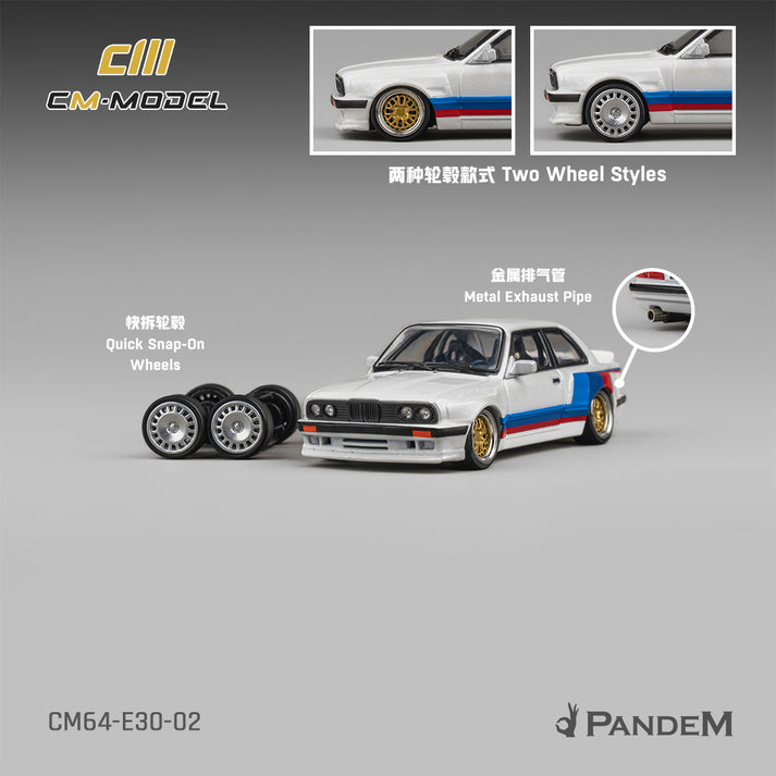 CM Model 1:64 BMW M3 E30 Pandem – Alpine White with M Tri-Stripes – CM64-E30-02