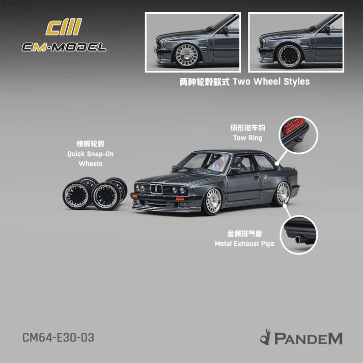(PRE-ORDER 2026) Pandem M3 E30 Metallic Gunmetal Gray – CM Model 1:64 CM64-E30-03