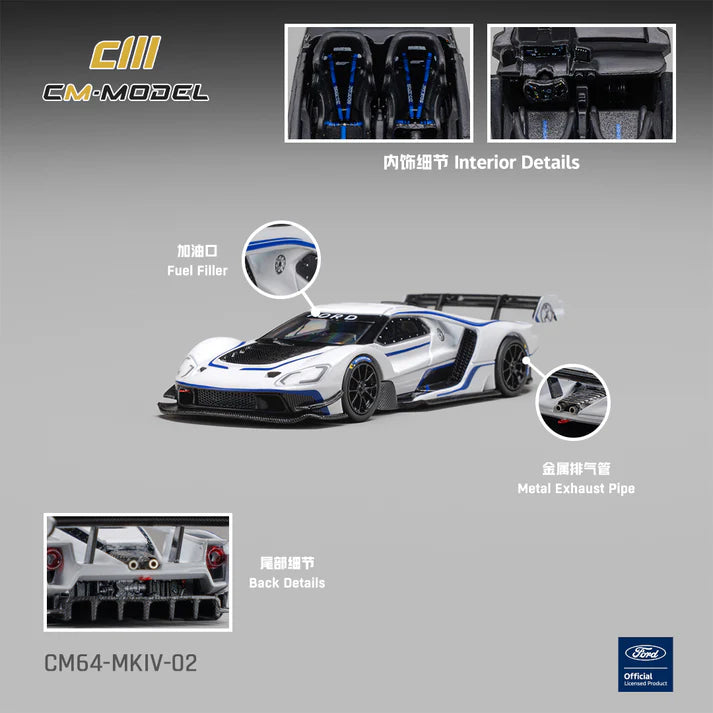 (PRE-ORDER 2026) Ford GT Mk IV blanc givré et bleu perle Sonic – CM Model 1:64 CM64-MKIV-02