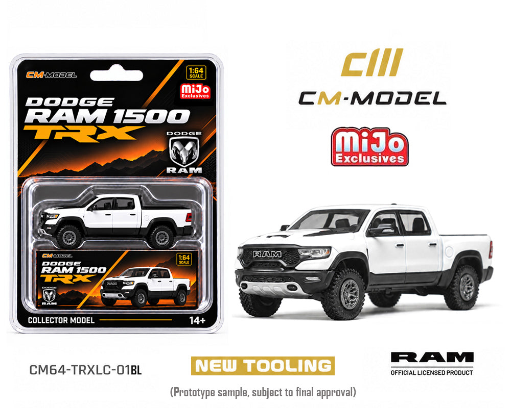 (PRE-ORDER 2026/2027) CM Model 1:64 2024 Dodge Ram 1500 TRX 6.2L Supercharged V8 – Final Edition Stellantis Diamond – White Crystal Pearl – Mijo Exclusives Limited Edition CM64-TRXLC-01MJ