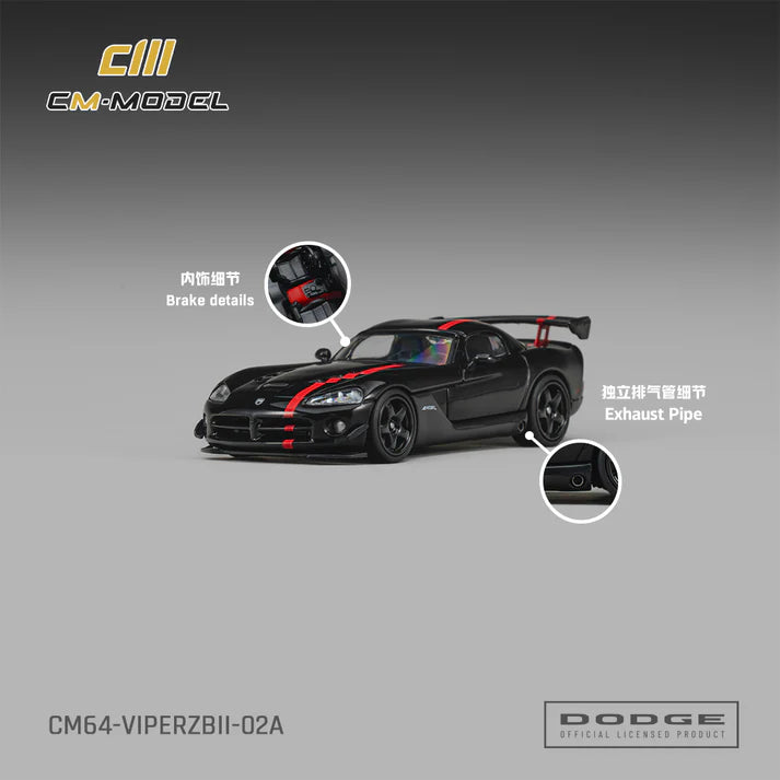(PRE-ORDER 2026) Dodge Viper ACR ZBII noir Viper avec bandes rouges Viper – CM Model 1:64 CM64-ViperZBII-02A