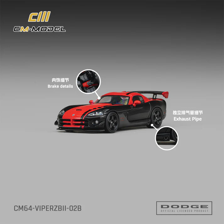 (PRE-ORDER 2026) Dodge Viper ACR ZBII noir Viper avec rouge – CM Model 1:64 CM64-ViperZBII-02B